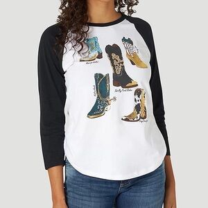 Wrangler Small Top Retro Boots Baseball Tee Jersey 100% cotton